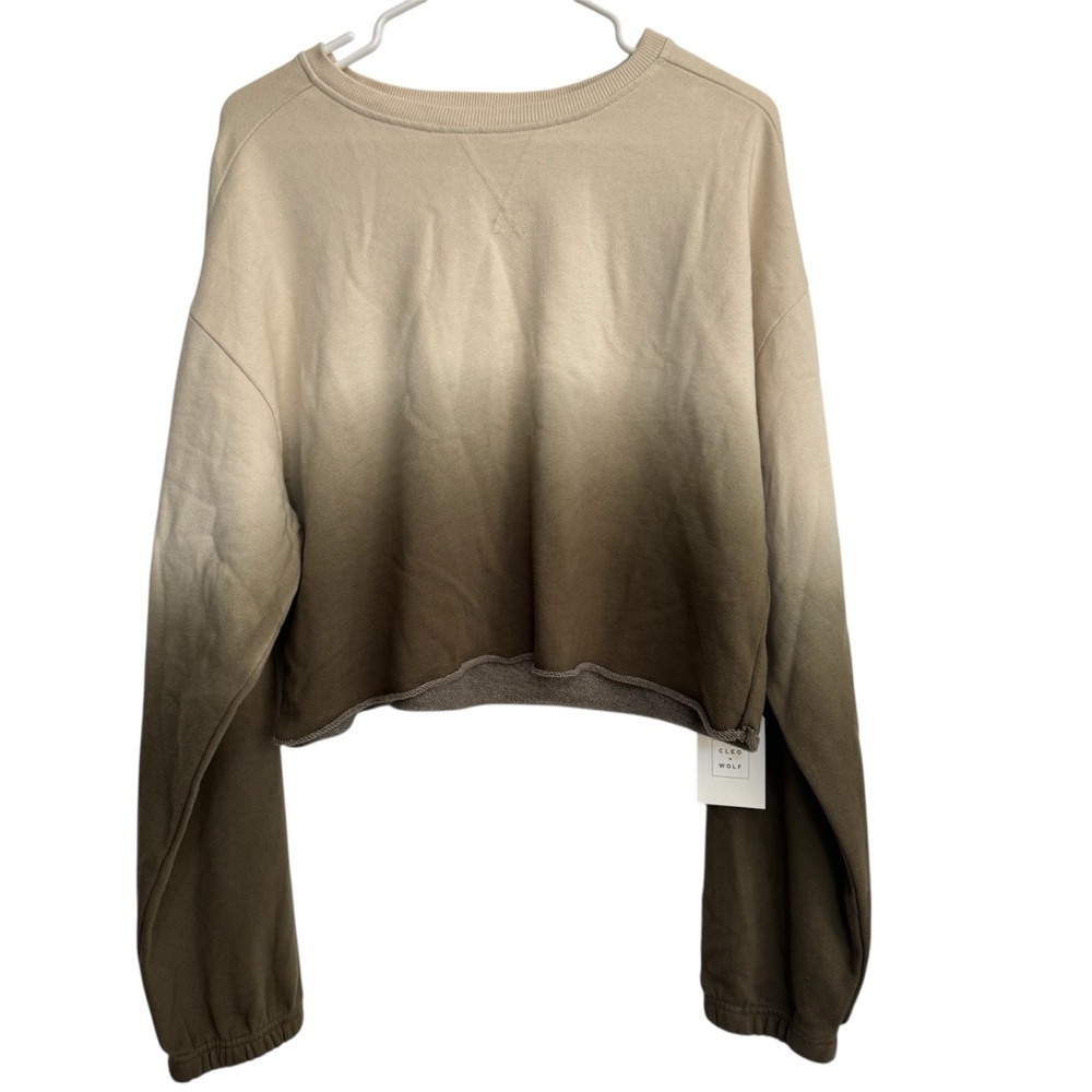 Cleo + Wolf Women’s Ombré Cropped Dolman Sweatshirt Size L Sage Cream